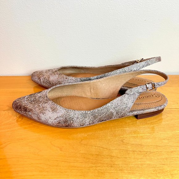 Corso Como Size 6.5 Gold Bronze Brown Beige Point Toe Slingback Flats Shoes - Picture 6 of 14